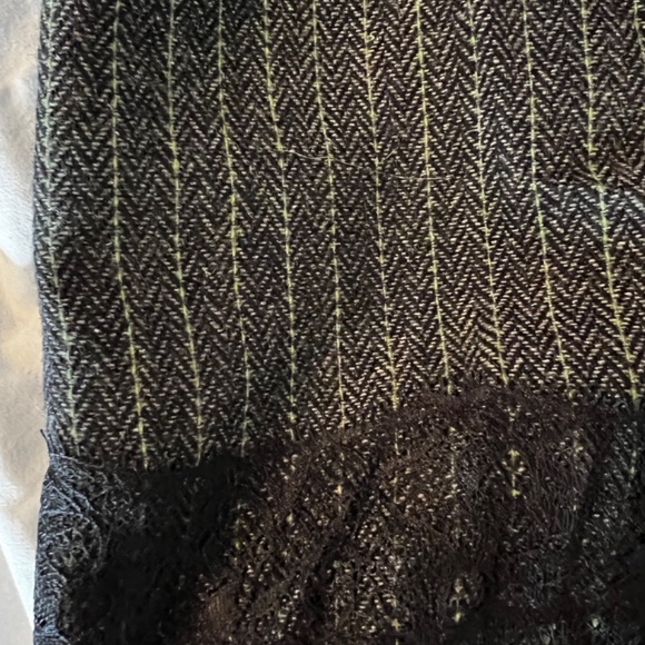 Lined Wool Stripe Skirt with Black Lace Trim. Limited size 2 - Picture 2 of 3